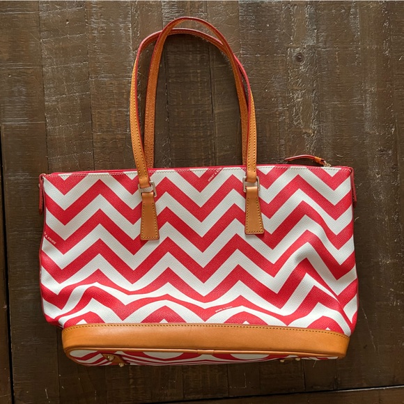 Dooney & Bourke Red Chevron Tote Bag - Picture 2 of 16